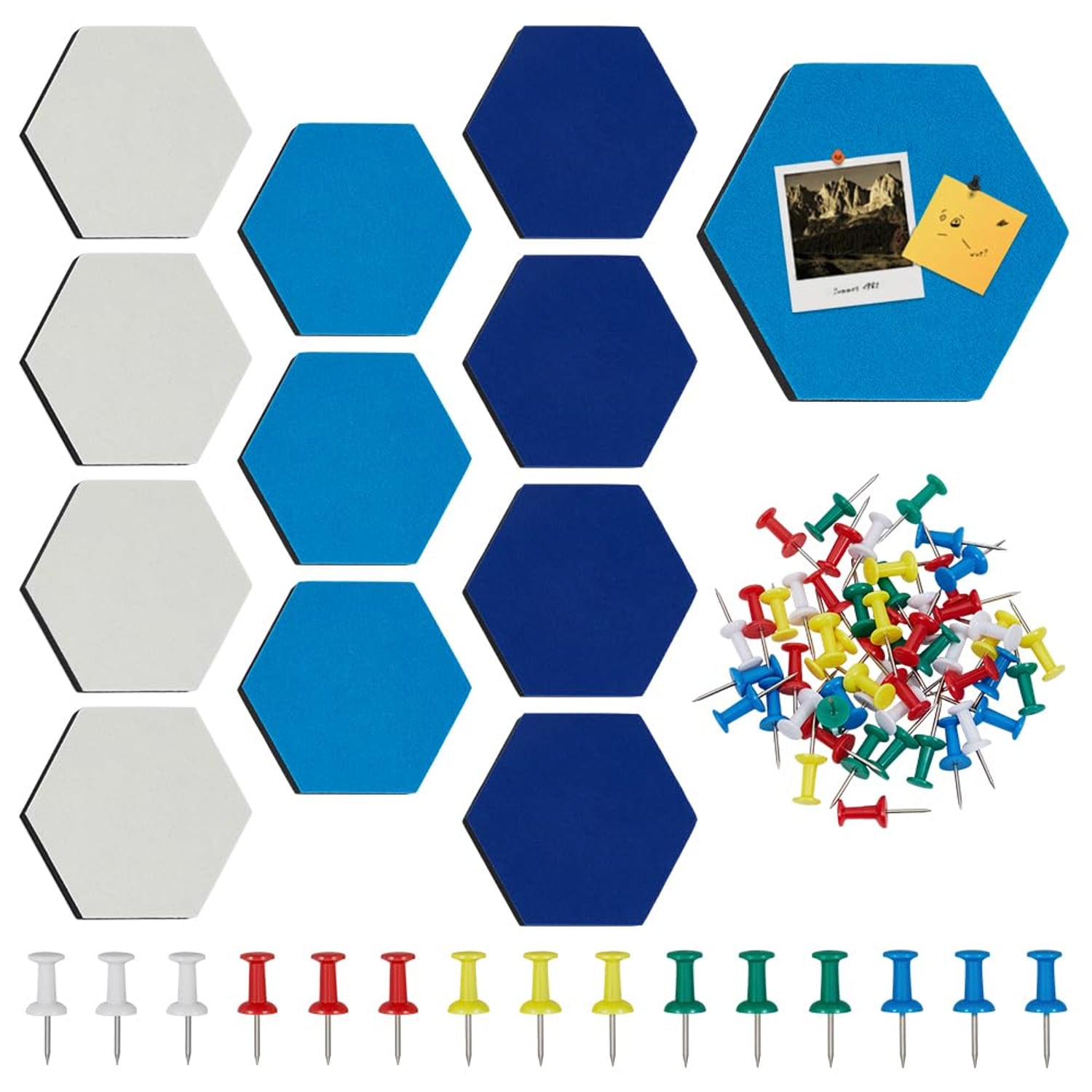 BENECREAT Hexagon Felt Board, 3 Colours, 12 Pack, 3 colours hexagon pin board tile