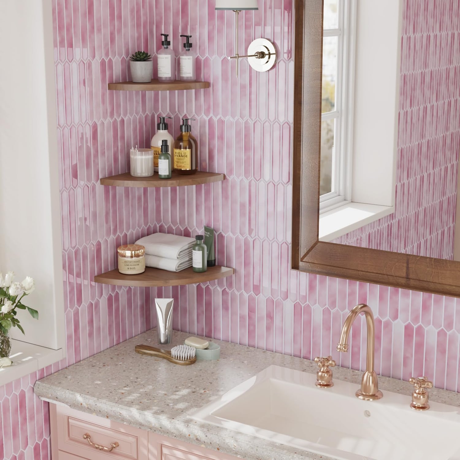 CRE8TIVE Hexagon Tile Stickers, Pink, 4 Pack, pink hexagon panel