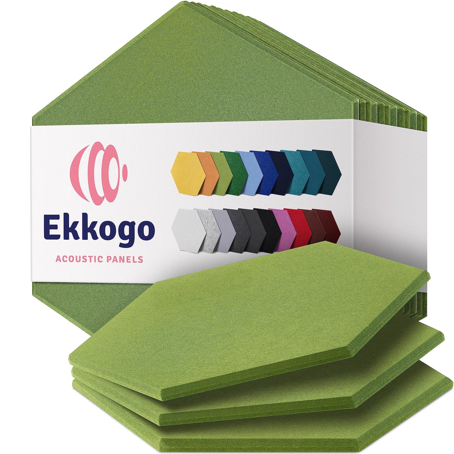 Ekkogo Hexagon Acoustic Panels, Gin Green, 12 Pack, gin green hexagon panel