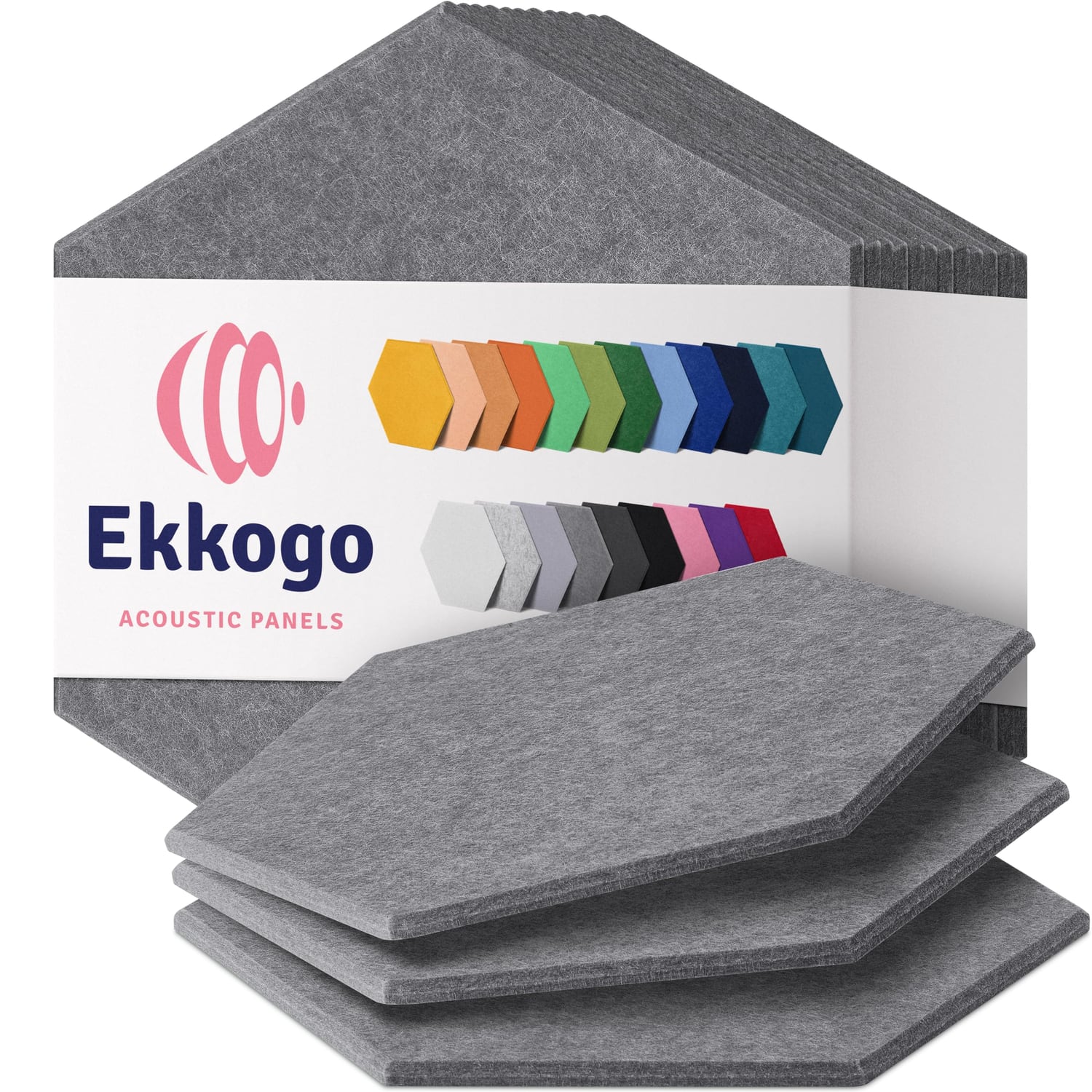 Ekkogo Hexagon Acoustic Panels, Pebble Gray, 12 Pack, pebble gray hexagon panel