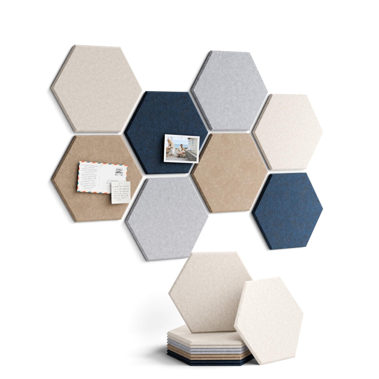 Fluxynara Hexagon Felt Pin Board, Nordic Slate, 8 Pack, nordic slate hexagon pin board tile