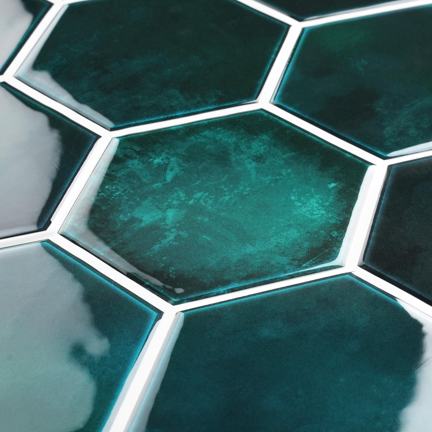 FunStick Dark Green Hexagon Tile Stickers, 5 Pack, dark green hexagon panel