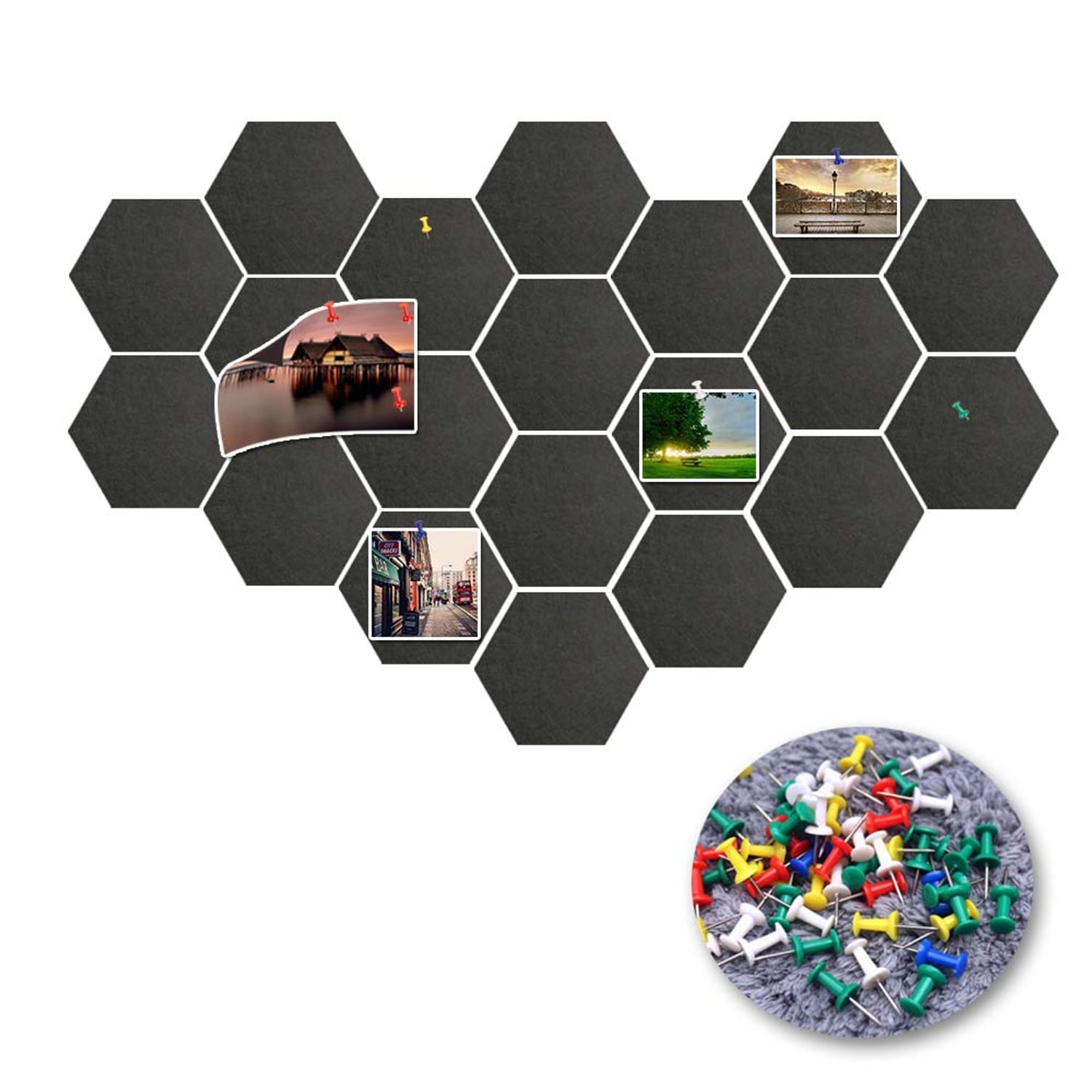 Haohai Hexagon Felt Board Tiles, Black, 20 Pack, black hexagon pin board tile
