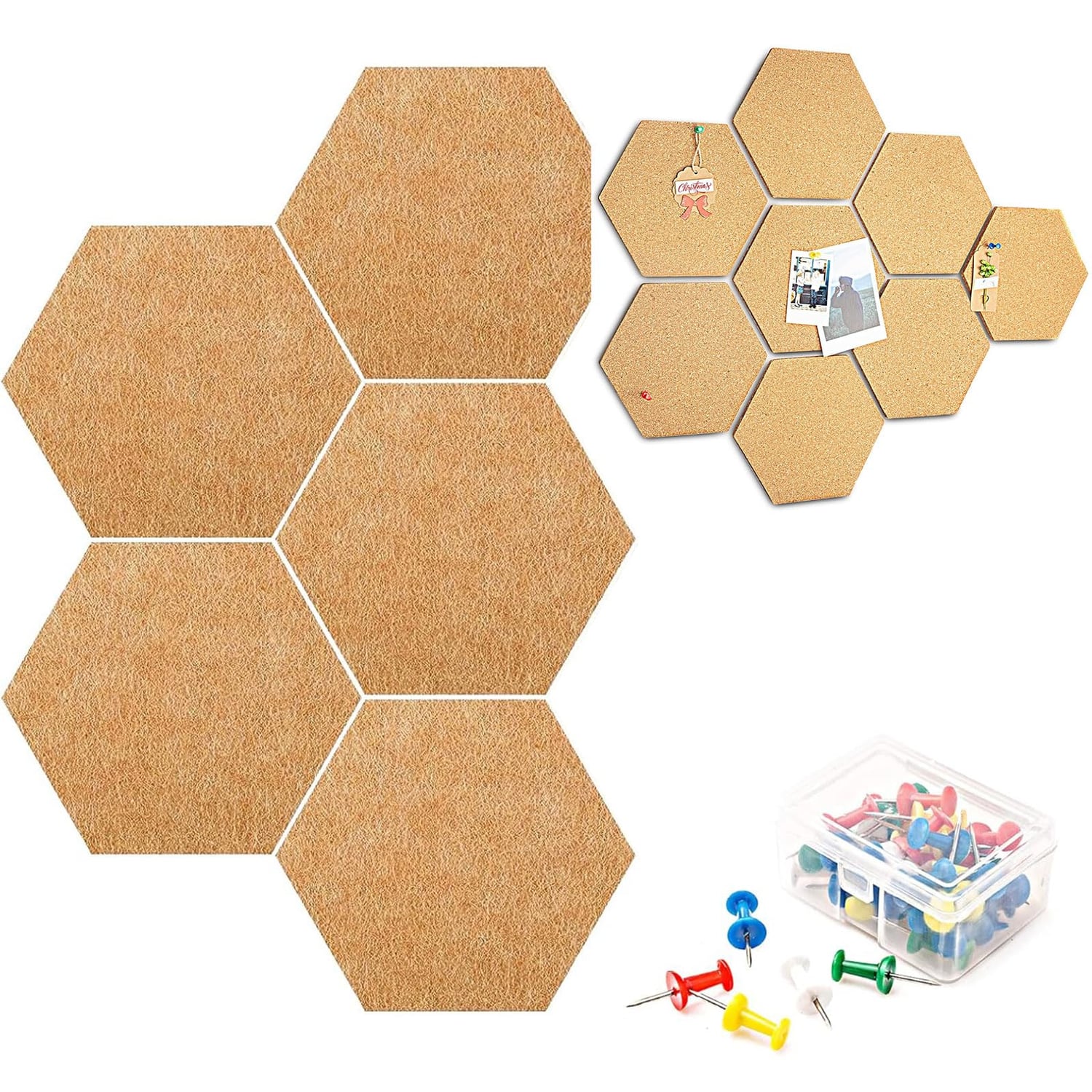 Helweet Hexagon Cork Board, 5 Pack, natural cork hexagon pin board tile