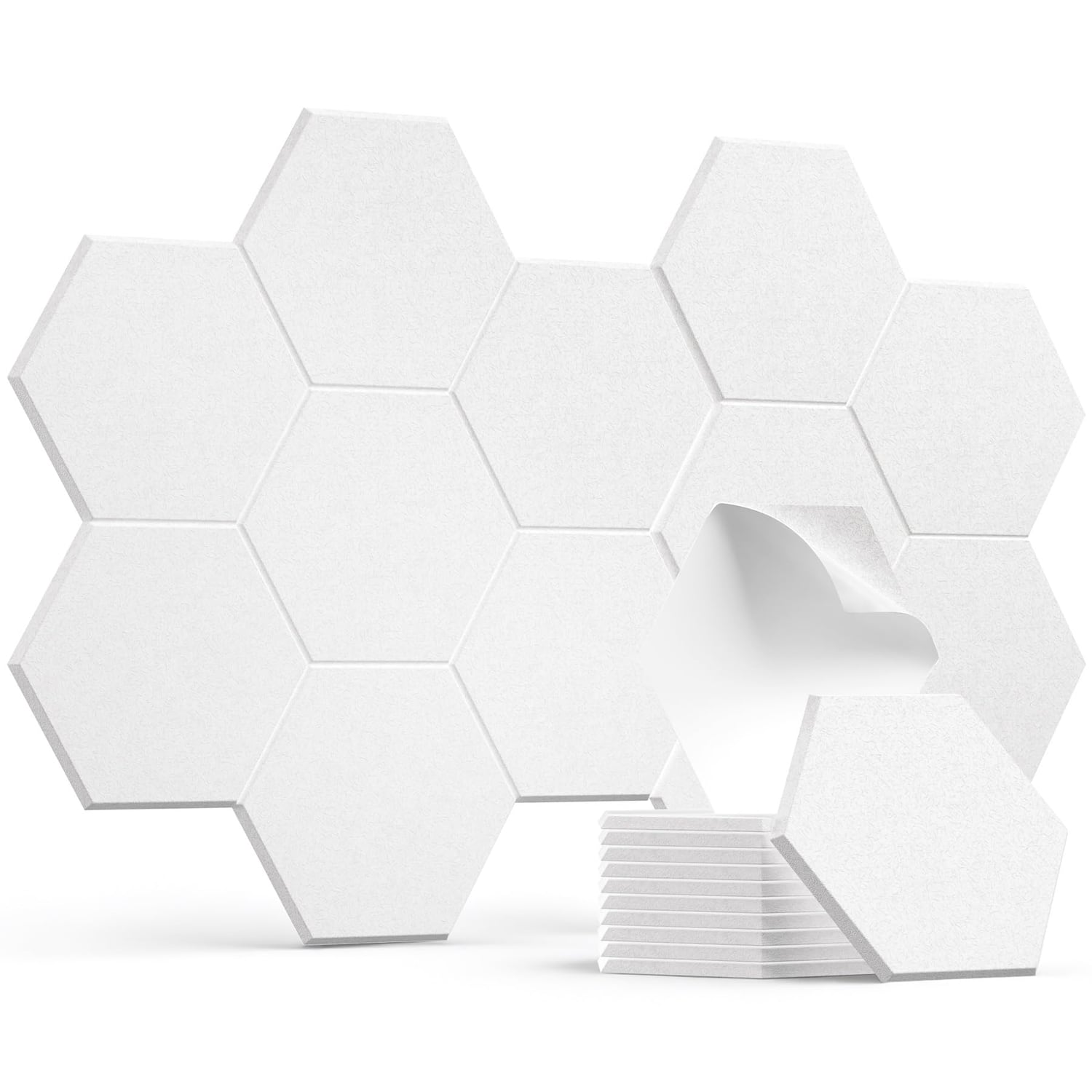 INMOZATA Hexagon Acoustic Panels, White, 12 Pack, white hexagon panel