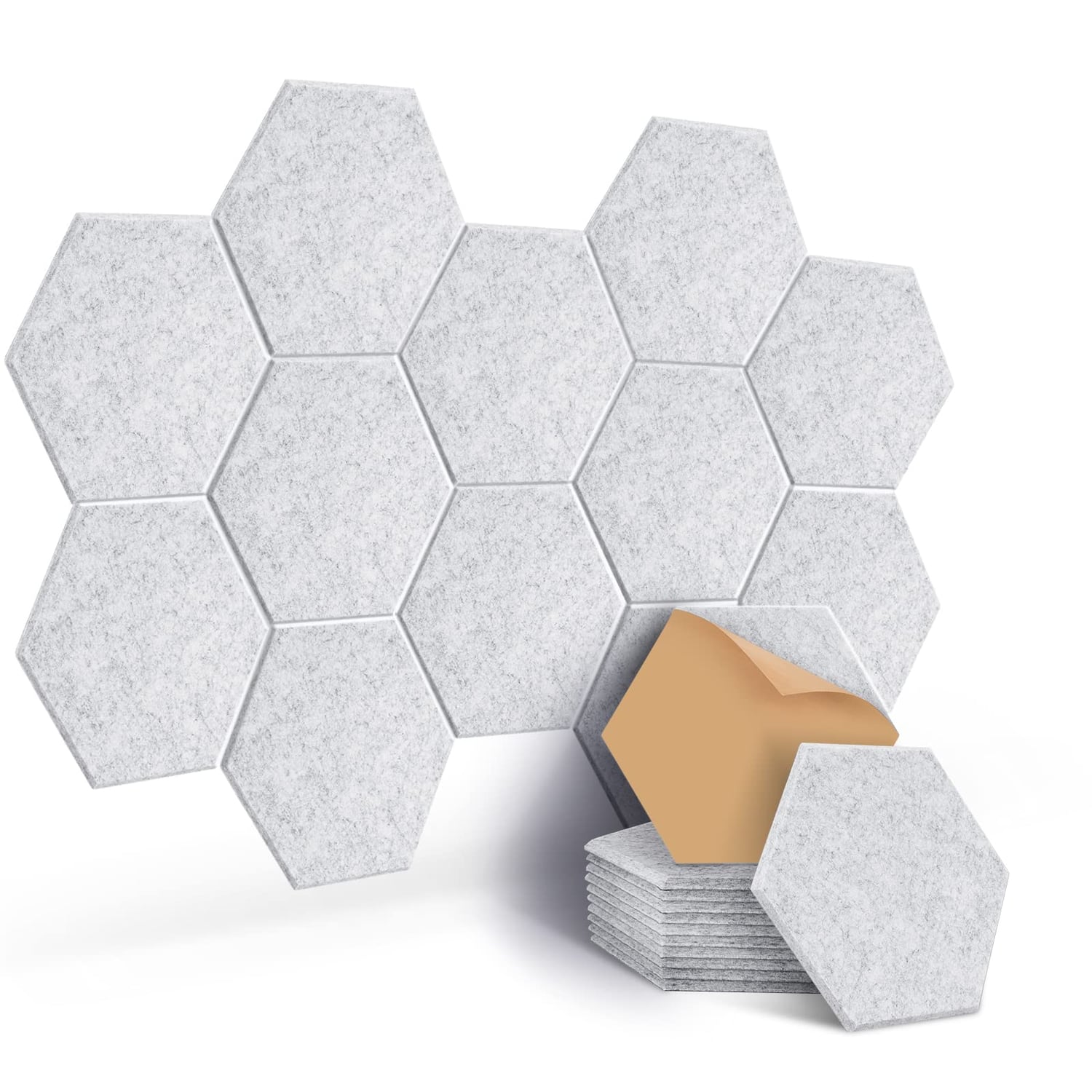 JAMELO Acoustic Panels, Grey, 12 Pack, grey hexagon panel