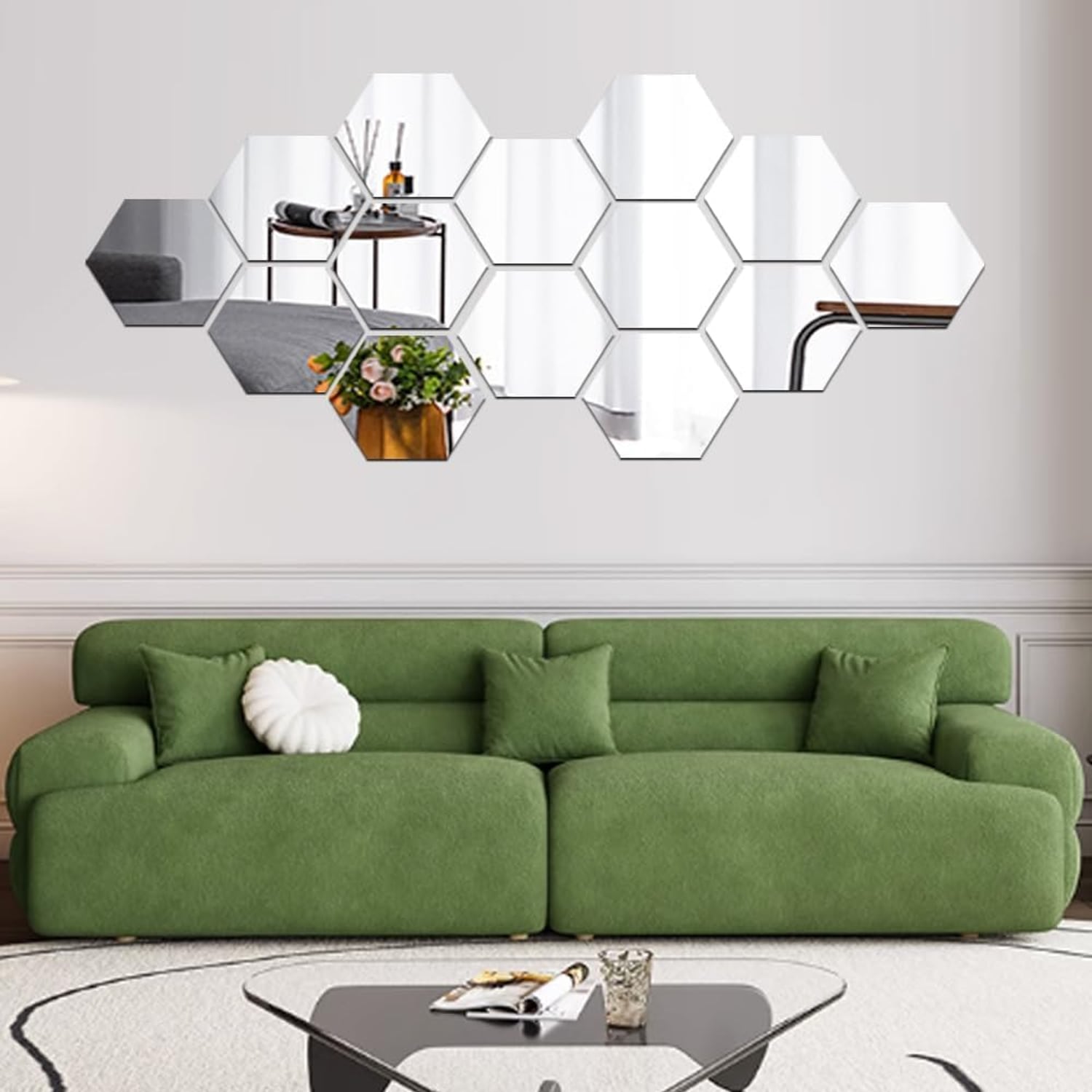 MCLEULLA Hexagon Acrylic Mirror Stickers, 12 Pack, gold/silver mirror hexagon panel