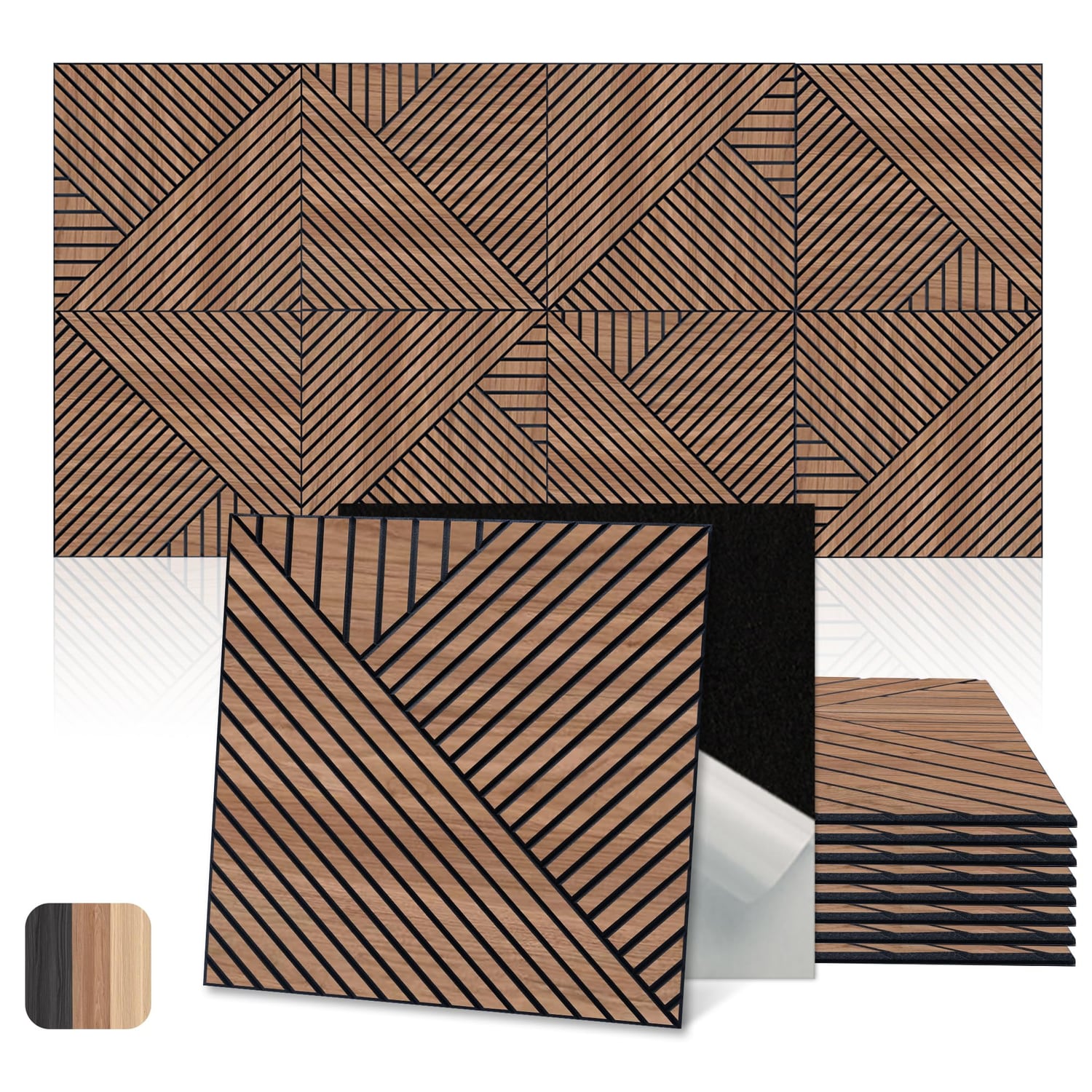 Mollywell Acoustic Wall Panels, Walnut, 8 Pack, 60 x 60cm, walnut (pvc wood grain) hexagon panel