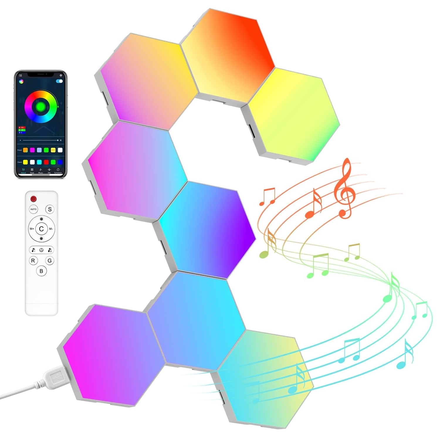 NIUCOO Hexagon LED Wall Panels, 8 Pack, rgb multicolour hexagon light panel
