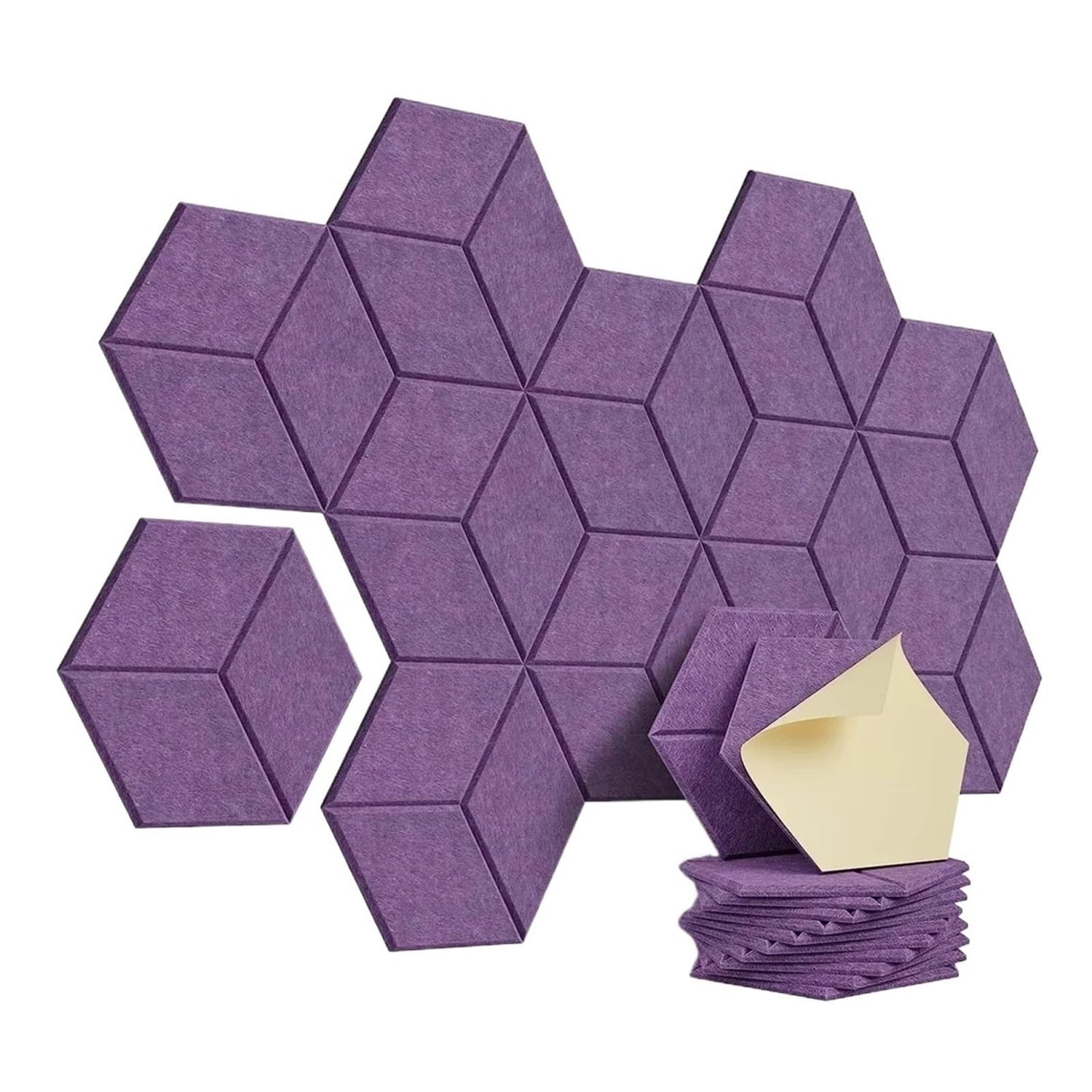 QAUUCP Y-Lined Hexagon Acoustic Panels, Purple, 12 Pack, purple hexagon panel