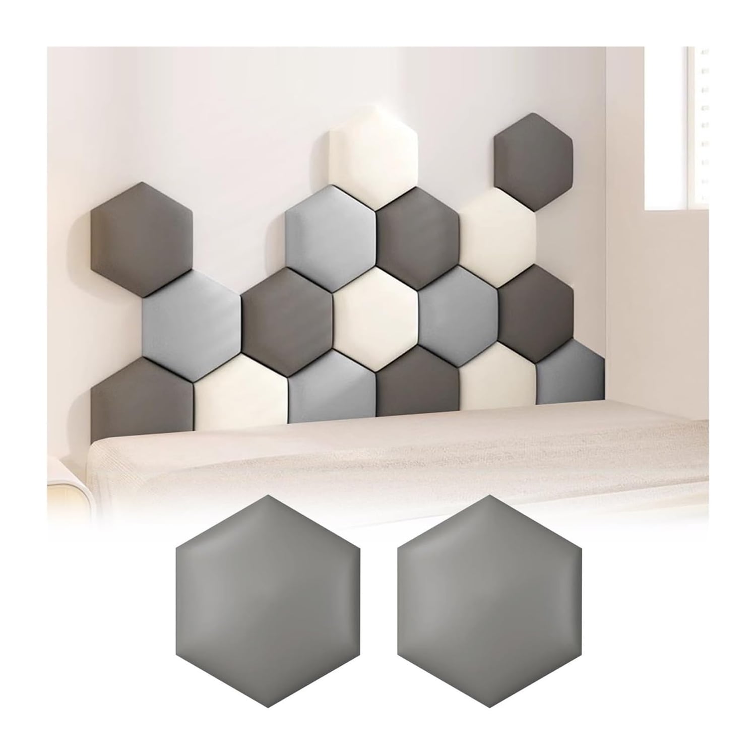QCKNKMGG Anti-Collision Hexagon Wall Padding, Dark Grey, 30 x 34.5cm, dark grey hexagon panel