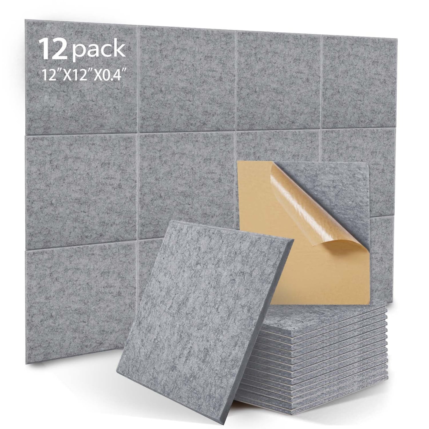 Xisono Acoustic Absorption Panels, Medium Grey, 12 Pack, medium grey hexagon panel
